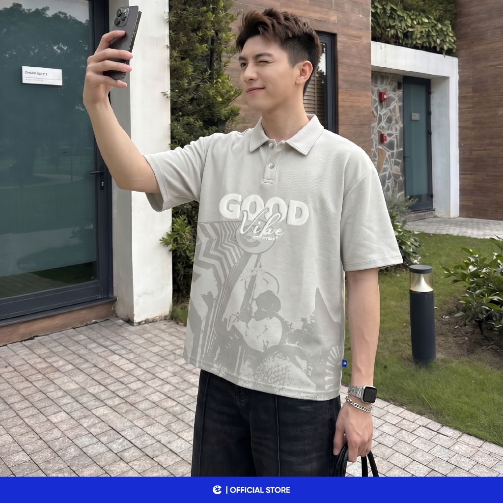 Áo thun phông polo cổ bẻ trẻ trung boxy Local Brand Chính Hãng City Cycle Áo Polo Good Vibe