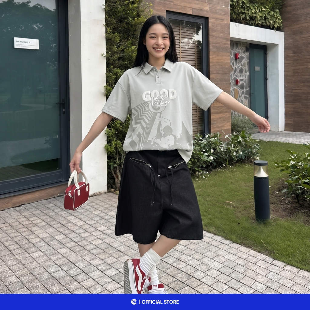 Áo thun phông polo cổ bẻ trẻ trung boxy Local Brand Chính Hãng City Cycle Áo Polo Good Vibe