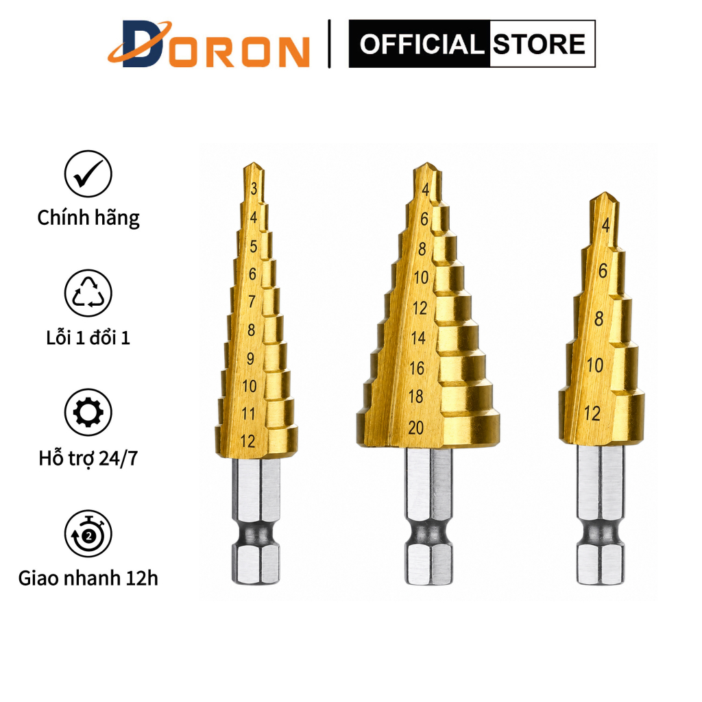 Bộ mũi khoan tháp 3 bước thẳng 4-20mm