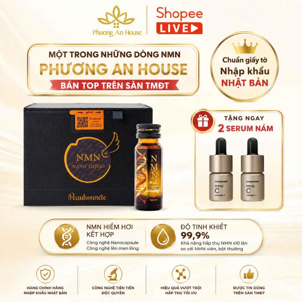 Thực phẩm bảo vệ sức khỏe Peauhonnête NMN Nano Liquid 12000 trẻ hóa da