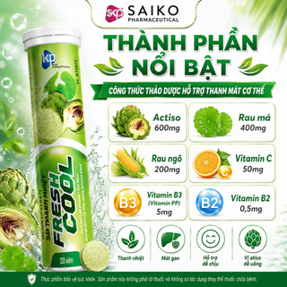 Viên Sủi Fresh Cool Vị Atiso 20 Viên x 4g, Hỗ Trợ Thanh Nhiệt Mát Gan, Giảm Nóng Trong Người