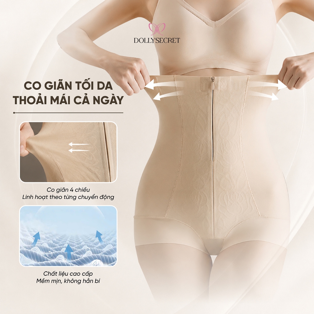 Quần Gen Bụng SHAPE LOCK Siết Eo Chống Cuộn DOLLY SECRET Dáng Đùi Có Khóa Kéo Và Mắc Cài Q10