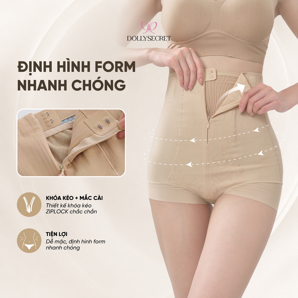 Quần Gen Bụng SHAPE LOCK Siết Eo Chống Cuộn DOLLY SECRET Dáng Đùi Có Khóa Kéo Và Mắc Cài Q10