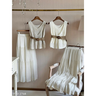 Set Áo Len Sát Nách Đai Mix Chân Váy Maxi Chuẩn Linh Hoàng