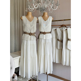 Set Áo Len Sát Nách Đai Mix Chân Váy Maxi Chuẩn Linh Hoàng