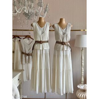 Set Áo Len Sát Nách Đai Mix Chân Váy Maxi Chuẩn Linh Hoàng