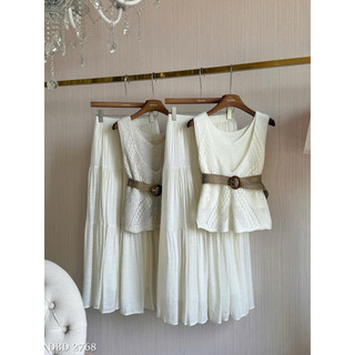 Set Áo Len Sát Nách Đai Mix Chân Váy Maxi Chuẩn Linh Hoàng