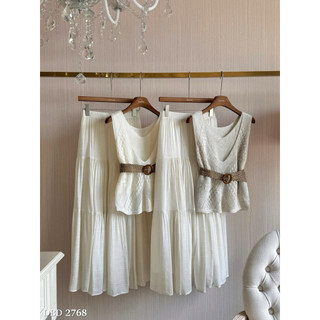 Set Áo Len Sát Nách Đai Mix Chân Váy Maxi Chuẩn Linh Hoàng
