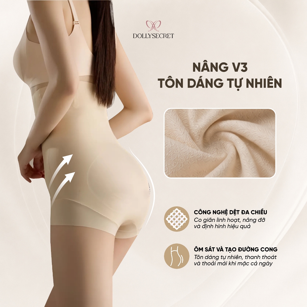 Quần Gen Bụng SHAPE LOCK Siết Eo Chống Cuộn DOLLY SECRET Dáng Đùi Có Khóa Kéo Và Mắc Cài Q10
