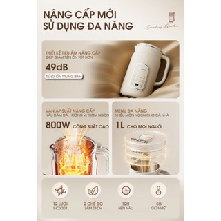 Máy làm sữa hạt 1L Bear SMM-HO86VZ, 8 Chế độ nấu, Lưỡi 12 cánh, Hẹn giờ, Xay sinh tố, BH 18 tháng