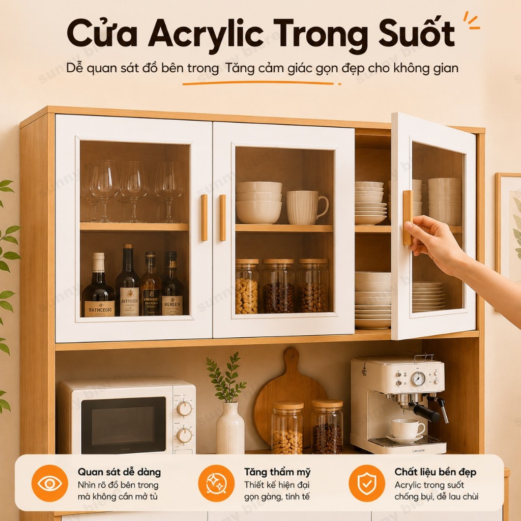 Tủ buffet bắc âu Cửa acrylic trong suốt Lưu trữ đa năng Cho phòng khách phòng ăn 𝙎𝙐𝙉𝙉𝙔 𝘽𝙄𝙀𝙍𝙀