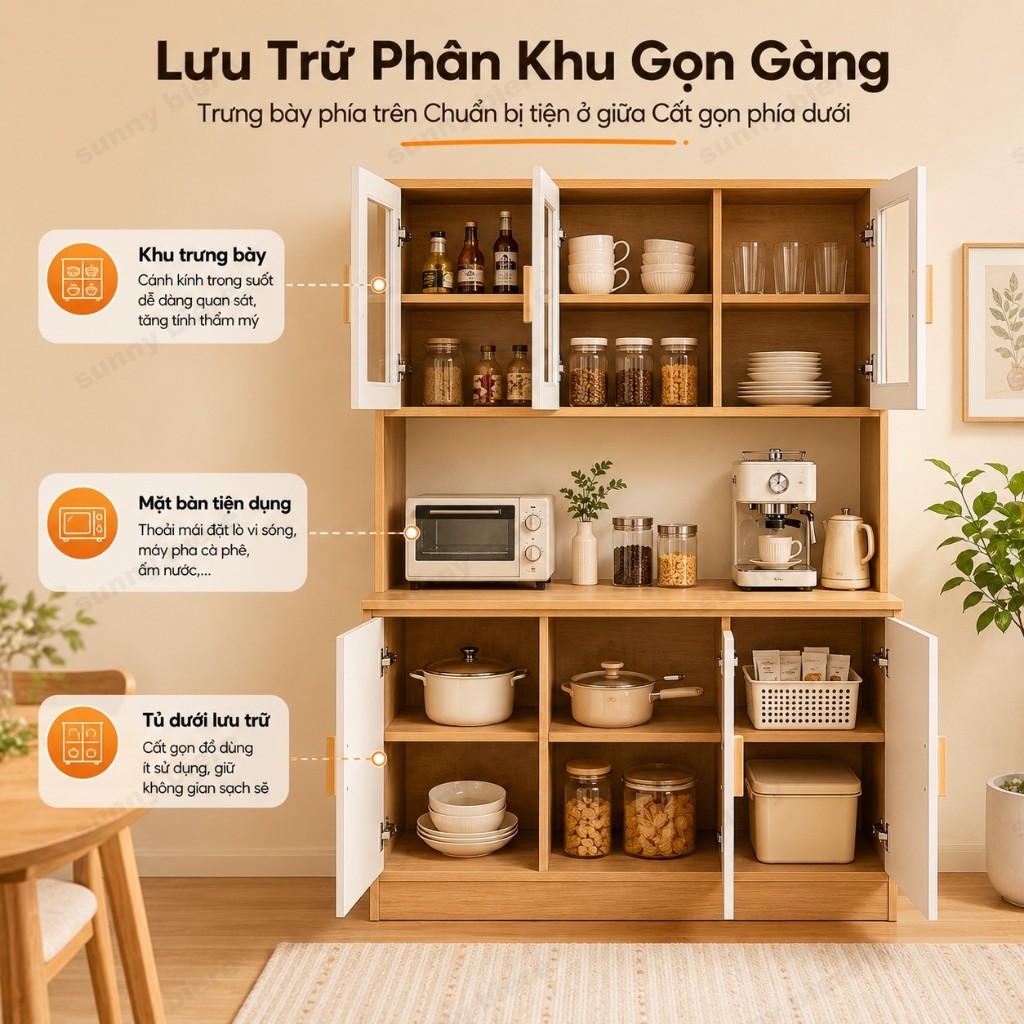 Tủ buffet bắc âu Cửa acrylic trong suốt Lưu trữ đa năng Cho phòng khách phòng ăn 𝙎𝙐𝙉𝙉𝙔 𝘽𝙄𝙀𝙍𝙀