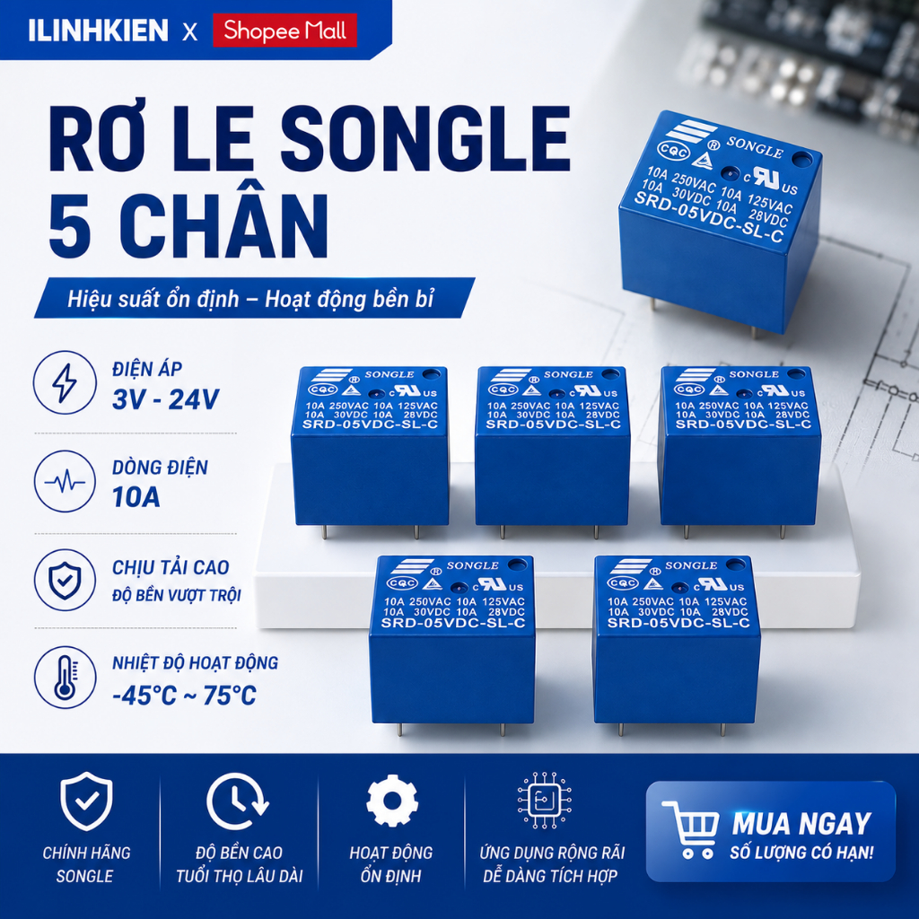 Relay Rơ Le 5 chân 24V 12V 9V 5V 3V Songle đảm bảo chất lượng ilinhkien.