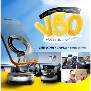 Giá đỡ điện thoại trên ô tô từ tính V50 - Keo nano siêu bám - Từ tính hút chân không, xoay 360° gấp gọn