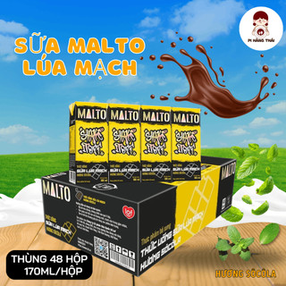 Thùng sữa lúa mạch Malto socola bạc hà (có thạch), nho 48 hộp x 170ml