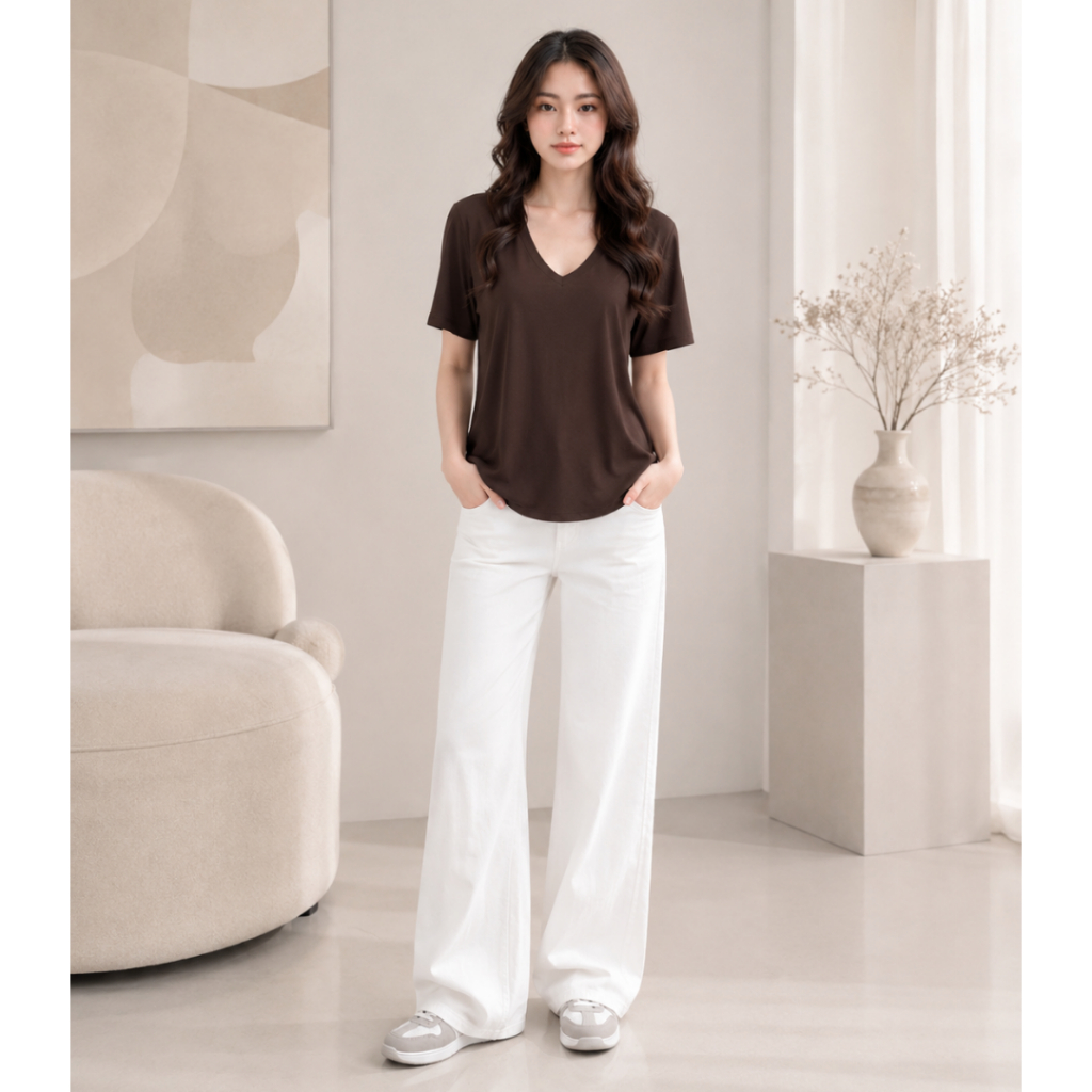Áo cổ tim nữ trơn form rộng basic Coolme chất cotton mềm mát co giãn 4 chiều thấm hút mồ hôi mặc hè -G16 | BigBuy360 - bigbuy360.vn