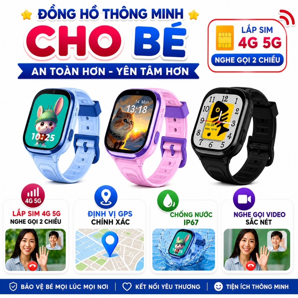 Đồng hồ Thông minh Trẻ em lắp sim nghe gọi Chống nước Định vị GPS Kizuna D56- video call
