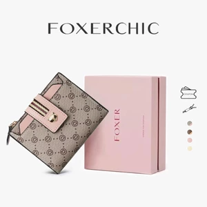 FOXERCHIC Ví Nữ Nhiều Ngăn Wallet Leather Ví Ngắn Money Clip Bat Coin Purse[Có túi đựng quà]