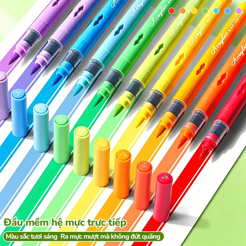 Bút Lông Màu Acrylic Marker Đầu Mềm Cho Học Sinh Hộp Nhiều Màu Vẽ Tranh Bền Màu Chống Thấm Nước