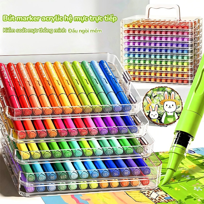 Bút Lông Màu Acrylic Marker Đầu Mềm Cho Học Sinh Hộp Nhiều Màu Vẽ Tranh Bền Màu Chống Thấm Nước