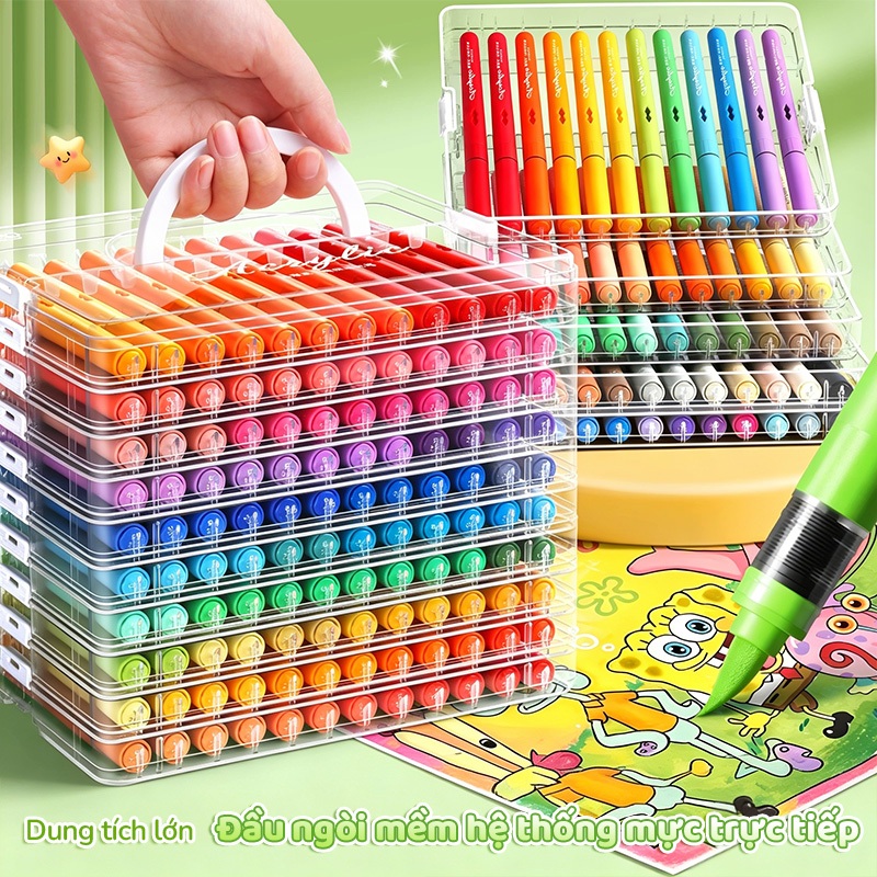 Bút Lông Màu Acrylic Marker Đầu Mềm Cho Học Sinh Hộp Nhiều Màu Vẽ Tranh Bền Màu Chống Thấm Nước