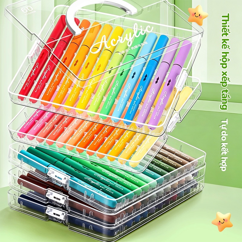 Bút Lông Màu Acrylic Marker Đầu Mềm Cho Học Sinh Hộp Nhiều Màu Vẽ Tranh Bền Màu Chống Thấm Nước