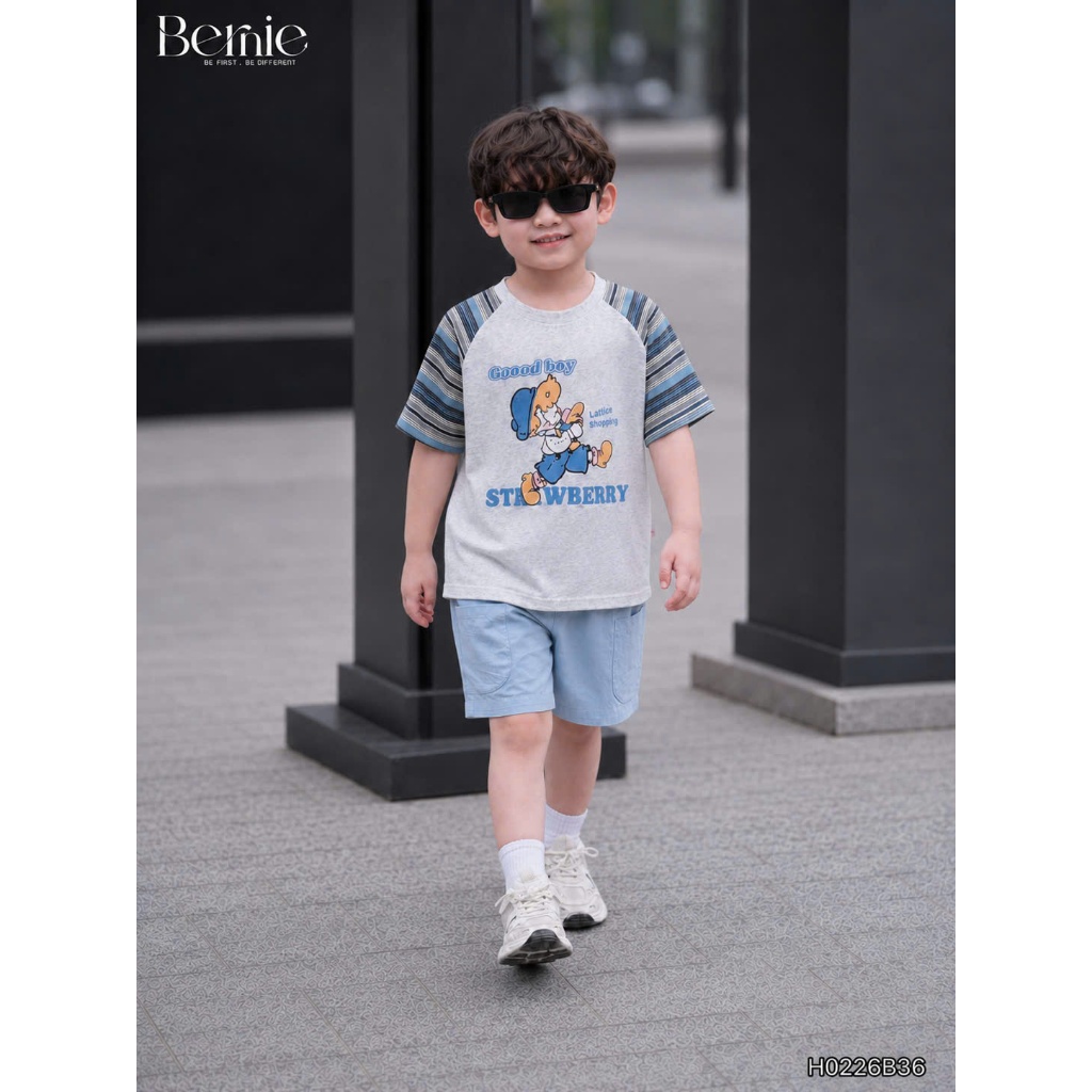 (Hãng Bernie)Bộ quần áo hè cộc tay GOOD BOY phối viền tay cổ chất vải cotton co giãn phối quần kaki mềm mại cho bé