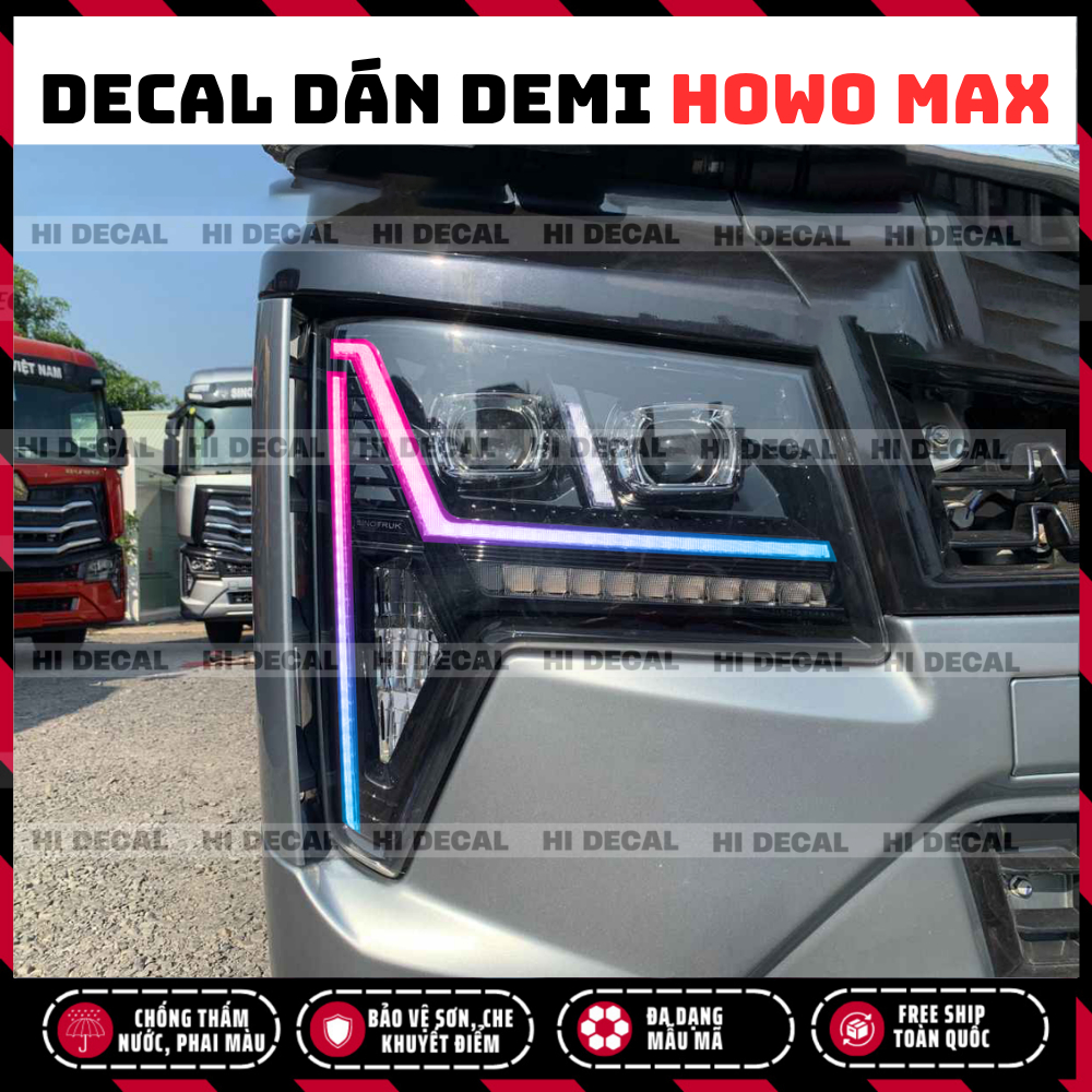 Tem dán đèn Howo Max, decal 7 màu đổi màu đèn, bảo vệ, trang trí