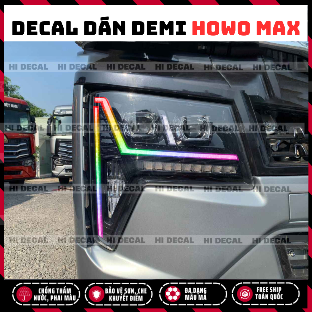 Tem dán đèn Howo Max, decal 7 màu đổi màu đèn, bảo vệ, trang trí