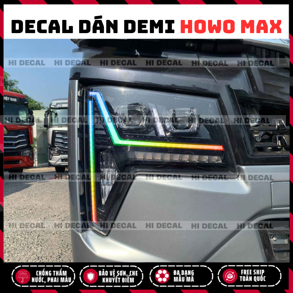 Tem dán đèn Howo Max, decal 7 màu đổi màu đèn, bảo vệ, trang trí
