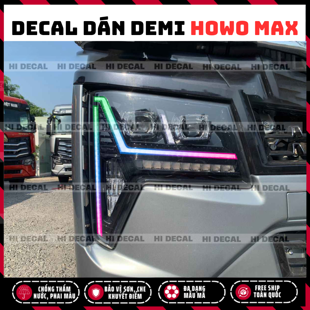 Tem dán đèn Howo Max, decal 7 màu đổi màu đèn, bảo vệ, trang trí