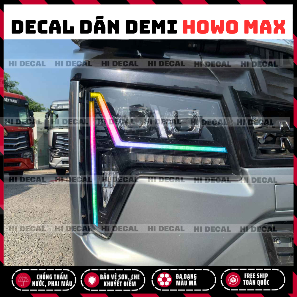Tem dán đèn Howo Max, decal 7 màu đổi màu đèn, bảo vệ, trang trí