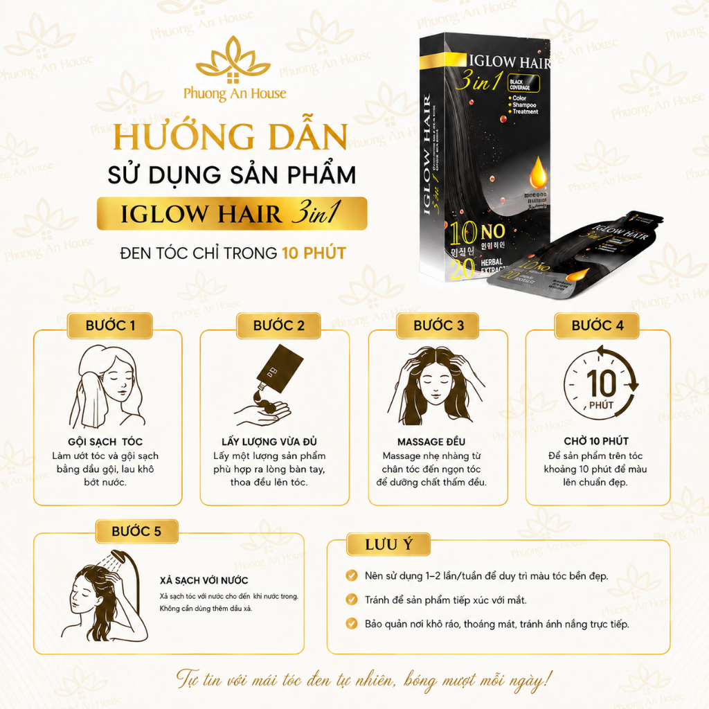 Dầu gội phủ bạc 3in1 Iglow Hair nhuộm đen tóc