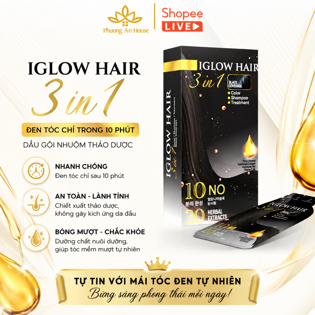 Dầu gội phủ bạc 3in1 Iglow Hair nhuộm đen tóc