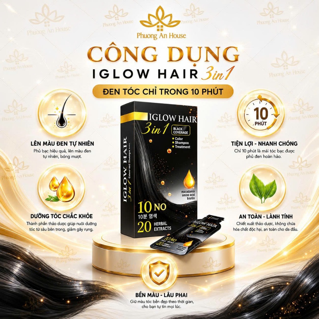 Dầu gội phủ bạc 3in1 Iglow Hair nhuộm đen tóc