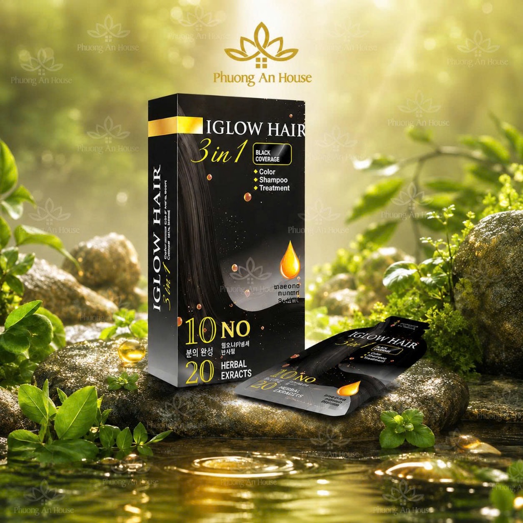 Dầu gội phủ bạc 3in1 Iglow Hair nhuộm đen tóc