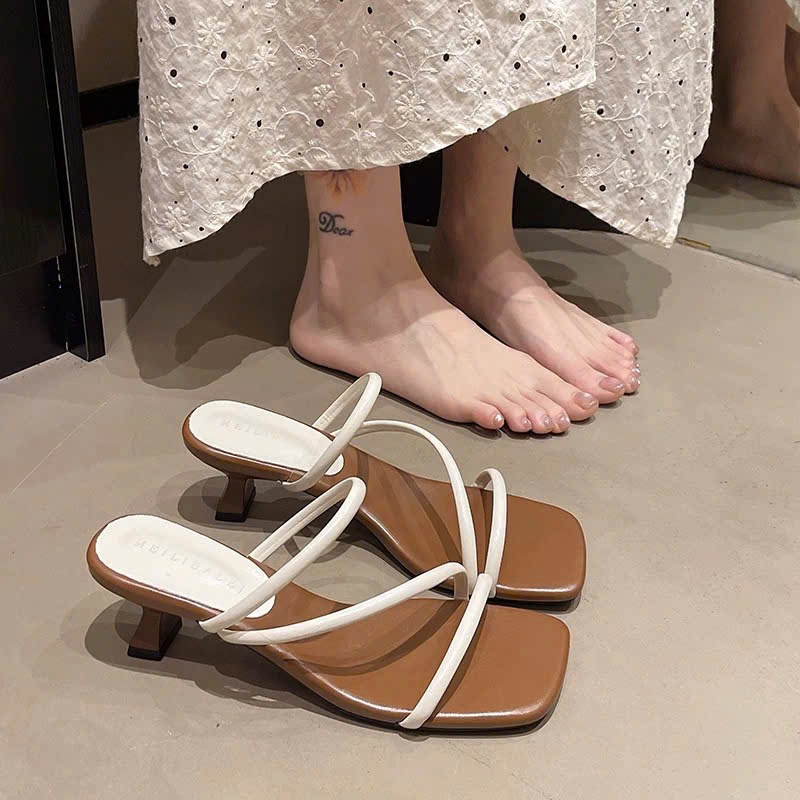 Dép cao gót nữ quai mảnh thiết kế tối giản, Dép phù hợp đi hàng ngày dễ phối đồ xinh cho nàng
