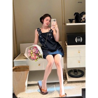 Đầm Suông Denim Hoa Nổi 3D Dáng Babydoll Cao Cấp - Váy Jean Nữ Hai Dây Form Rộng Che Dáng Dịu Dàng