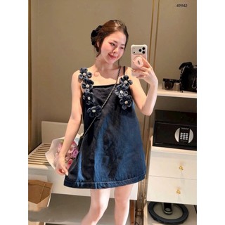 Đầm Suông Denim Hoa Nổi 3D Dáng Babydoll Cao Cấp - Váy Jean Nữ Hai Dây Form Rộng Che Dáng Dịu Dàng