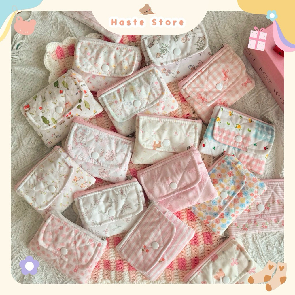 Túi Ví Pouch Mini Đựng Mỹ Phẩm Đồ Vật Dụng Linh Tinh Mini Vải Mịn Phao Dễ Thương Nhiều Màu Sắc