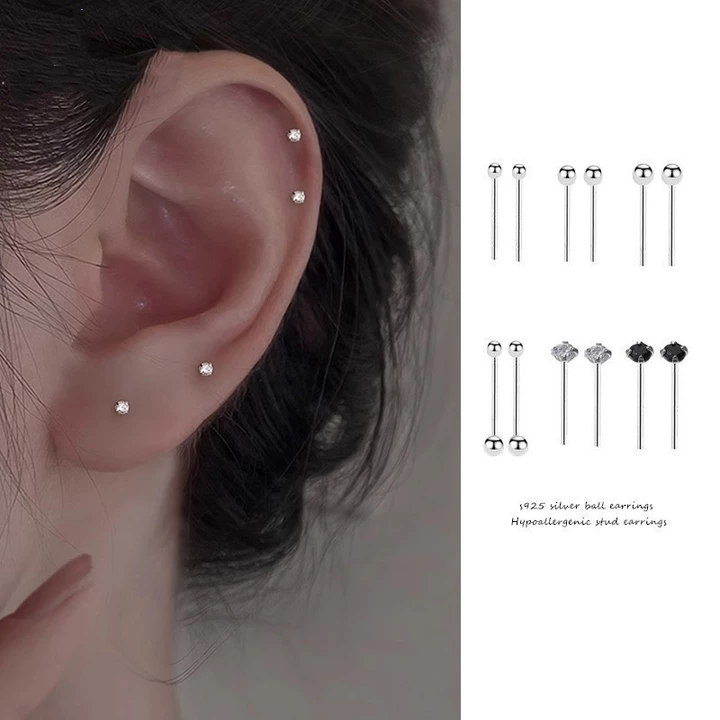 🌈Patrackiy✨Set 2 Bông Tai Mạ Bạc 925 Đính Hạt Pha Lê Nhỏ Không Gây Dị Ứng Phong Cách Hàn Quốc Cho Nữ