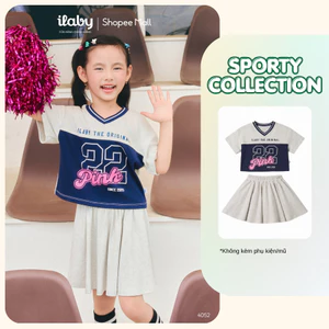 [ILABY 10-40kg] Set bộ bé gái thiết kế dáng thể thao phối màu phong cách Cheerleader [4052]