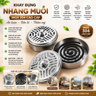 Khay Đốt Nhang Muỗi Inox Có Nắp Hộp Đựng Nhang Muỗi Kèm Giá Đỡ Chống Cháy Gọn Gàng Tiện Lợi