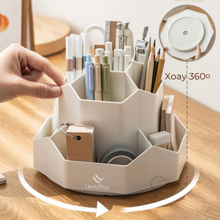Ống Đựng Bút 9 Ngăn Xoay 360 Độ LoviOffice 3820 - Hộp Cắm Bút Nhựa PP Mỹ Thuật, Văn Phòng Phẩm Cực Tiện Lợi