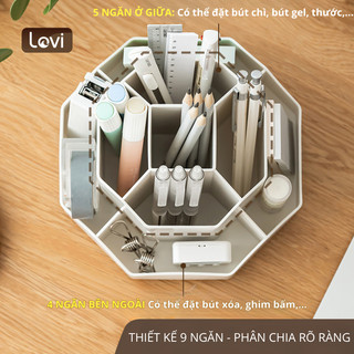 Ống Đựng Bút 9 Ngăn Xoay 360 Độ LoviOffice 3820 - Hộp Cắm Bút Nhựa PP Mỹ Thuật, Văn Phòng Phẩm Cực Tiện Lợi