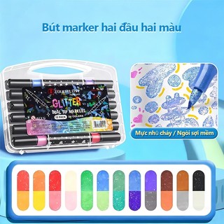 Màu Acrylic Marker Vẽ Nhũ Kim Tuyến học sinh Combo Ngòi 24/48/72 Màu Đầu Mềm Mịn An Toàn Cho Bé Tô Vẽ Handmade