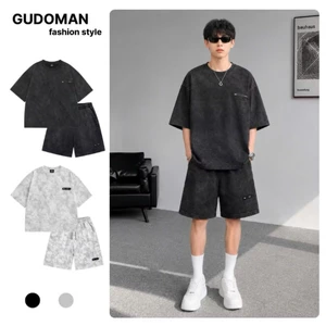 Bộ Quần Áo Thể Thao Nam Mùa Hè Cộc Tay Chất Cotton Loang Cao Cấp Oversize Thoáng Mát