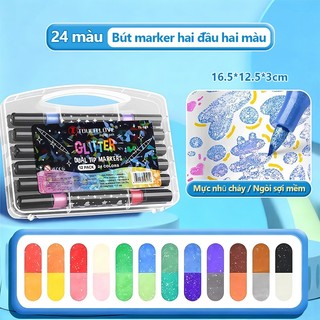 Màu Acrylic Marker Vẽ Nhũ Kim Tuyến học sinh Combo Ngòi 24/48/72 Màu Đầu Mềm Mịn An Toàn Cho Bé Tô Vẽ Handmade
