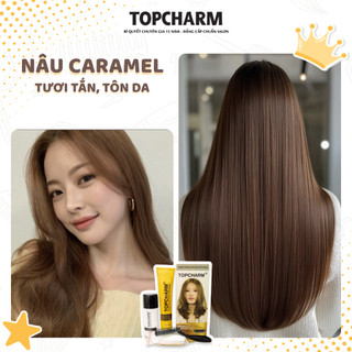 [CAO CẤP] Thuốc nhuộm tóc  NÂU CARAMEL không tẩy tóc, tặng kèm gói dưỡng và bộ dụng cụ tại nhà TOPCHARM-CHAMIS