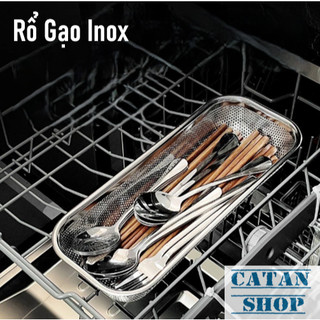 Rổ Gạo Dài Đựng Muỗng Đũa Ráo Nước,Khay Inox Chữ Nhật Đựng Đồ Chiên Rán Ráo Dầu,Đựng Rau Củ Trái Cây